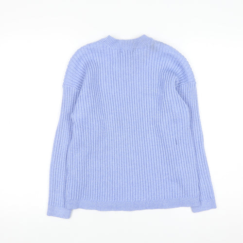 Marks and Spencer Men's Blue Ribbed Knit Crew Neck Jumper L