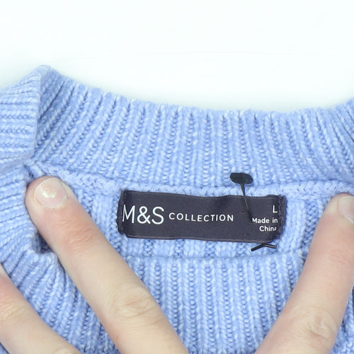 Marks and Spencer Men's Blue Ribbed Knit Crew Neck Jumper L