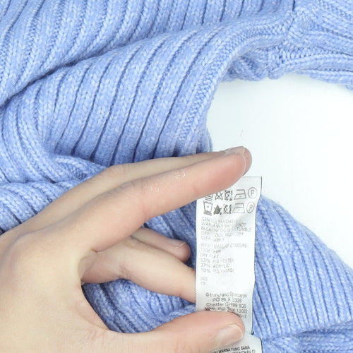 Marks and Spencer Men's Blue Ribbed Knit Crew Neck Jumper L