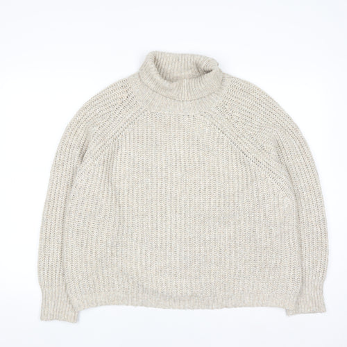 Pull & Bear Men's Beige Roll Neck Chunky Knit Jumper Size M