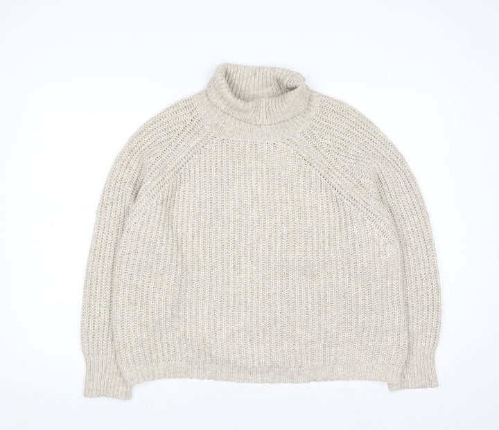Pull & Bear Men's Beige Roll Neck Chunky Knit Jumper Size M