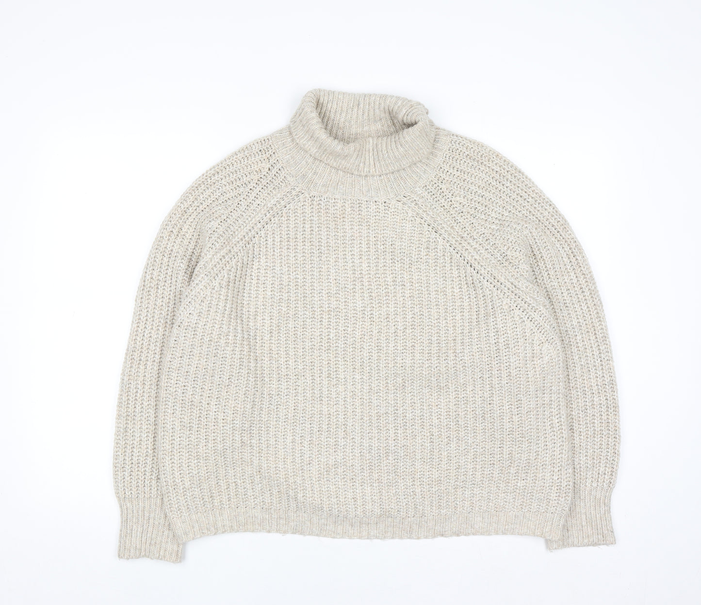 Pull & Bear Men's Beige Roll Neck Chunky Knit Jumper Size M