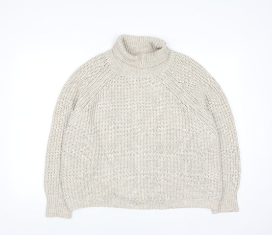 Pull & Bear Men's Beige Roll Neck Chunky Knit Jumper Size M