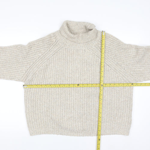 Pull & Bear Men's Beige Roll Neck Chunky Knit Jumper Size M