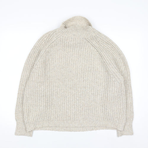 Pull & Bear Men's Beige Roll Neck Chunky Knit Jumper Size M