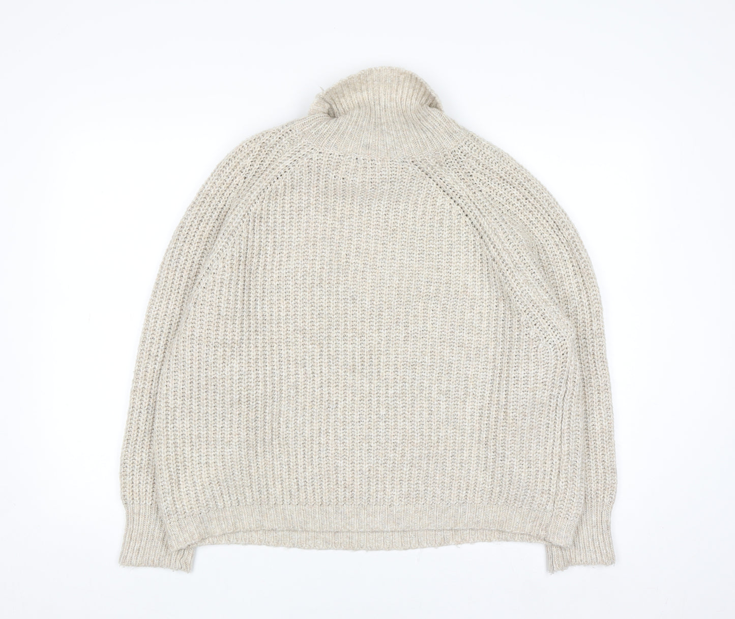 Pull & Bear Men's Beige Roll Neck Chunky Knit Jumper Size M