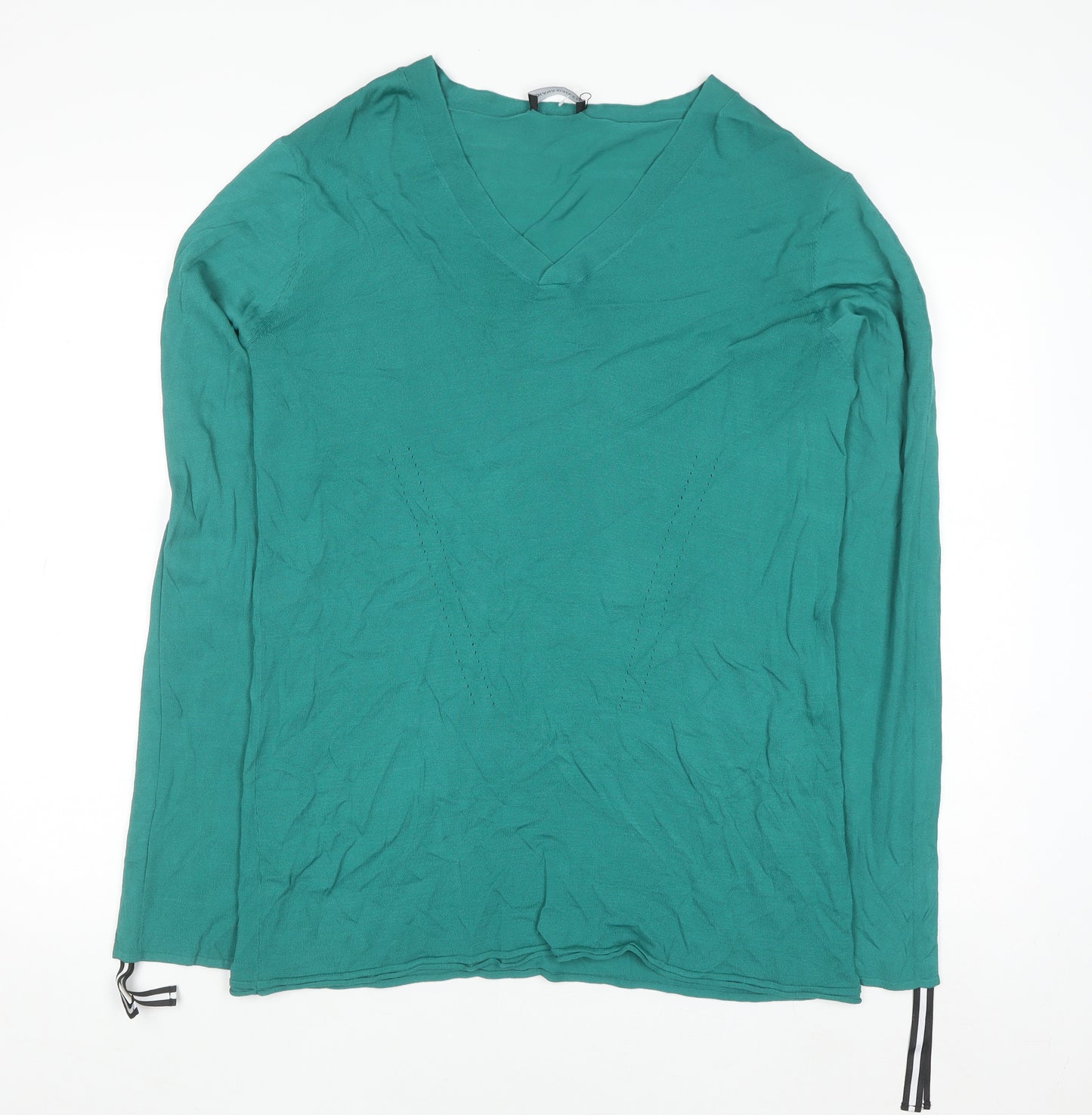 Diana Gallesi Women's Green V-Neck Knit Pullover Jumper XL