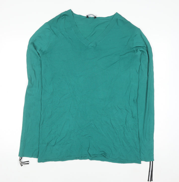 Diana Gallesi Women's Green V-Neck Knit Pullover Jumper XL