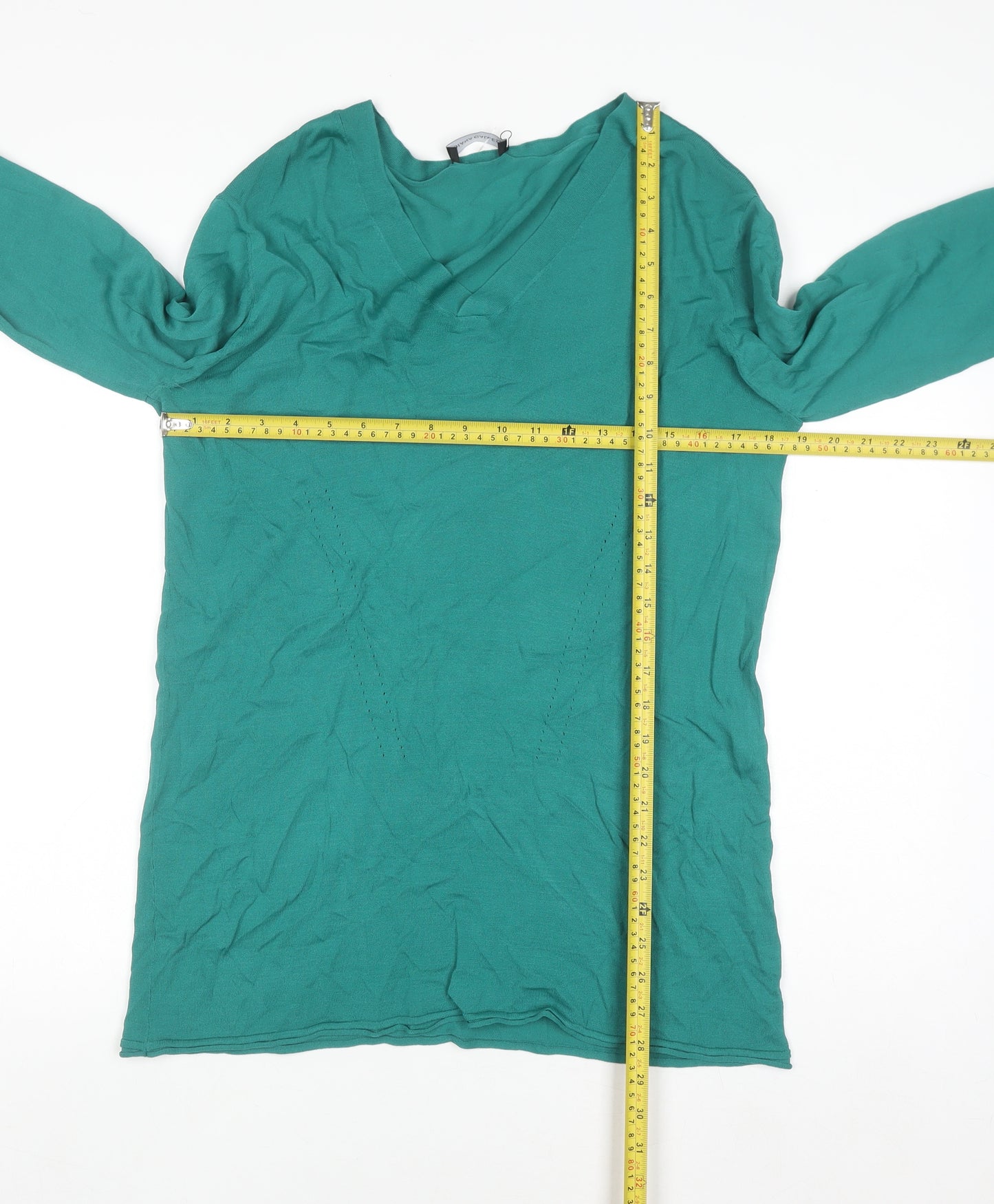 Diana Gallesi Women's Green V-Neck Knit Pullover Jumper XL