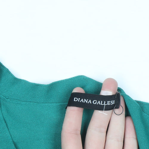 Diana Gallesi Women's Green V-Neck Knit Pullover Jumper XL