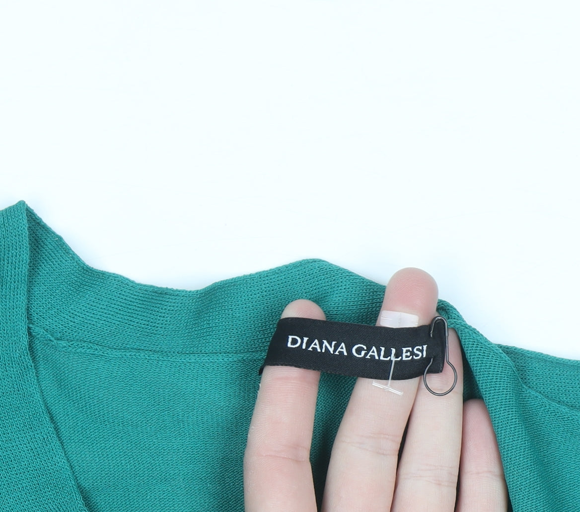 Diana Gallesi Women's Green V-Neck Knit Pullover Jumper XL