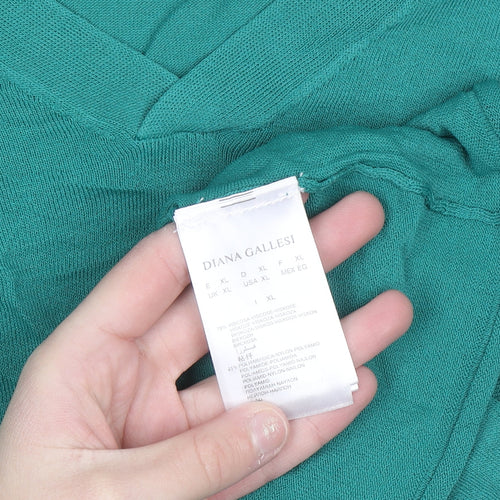 Diana Gallesi Women's Green V-Neck Knit Pullover Jumper XL