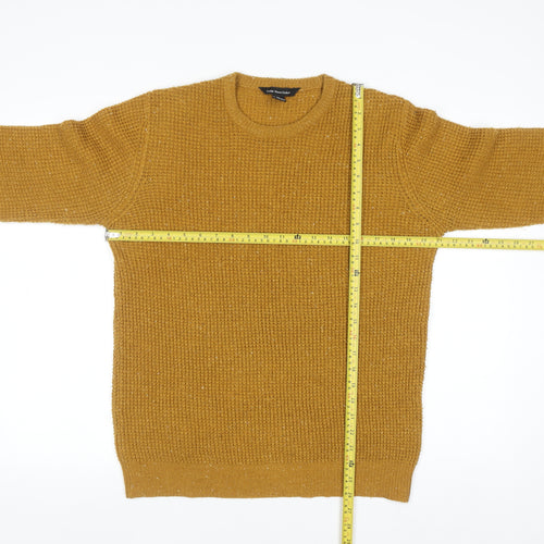 Cedar Wood State Men's Yellow Chunky Knit Crew Neck Jumper Size S