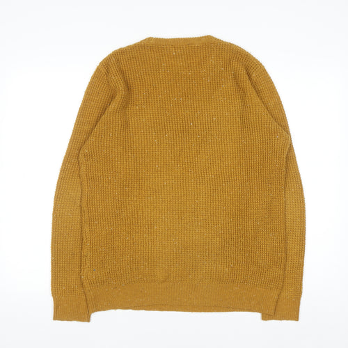 Cedar Wood State Men's Yellow Chunky Knit Crew Neck Jumper Size S