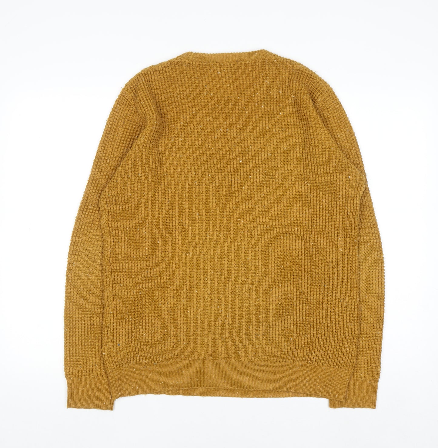 Cedar Wood State Men's Yellow Chunky Knit Crew Neck Jumper Size S