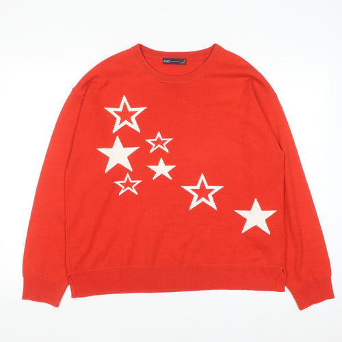 Marks and Spencer Women Red Star Pattern Jumper Size 16 Acrylic Knit