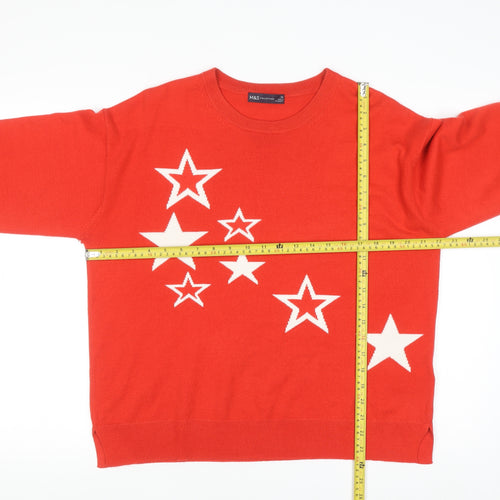 Marks and Spencer Women Red Star Pattern Jumper Size 16 Acrylic Knit
