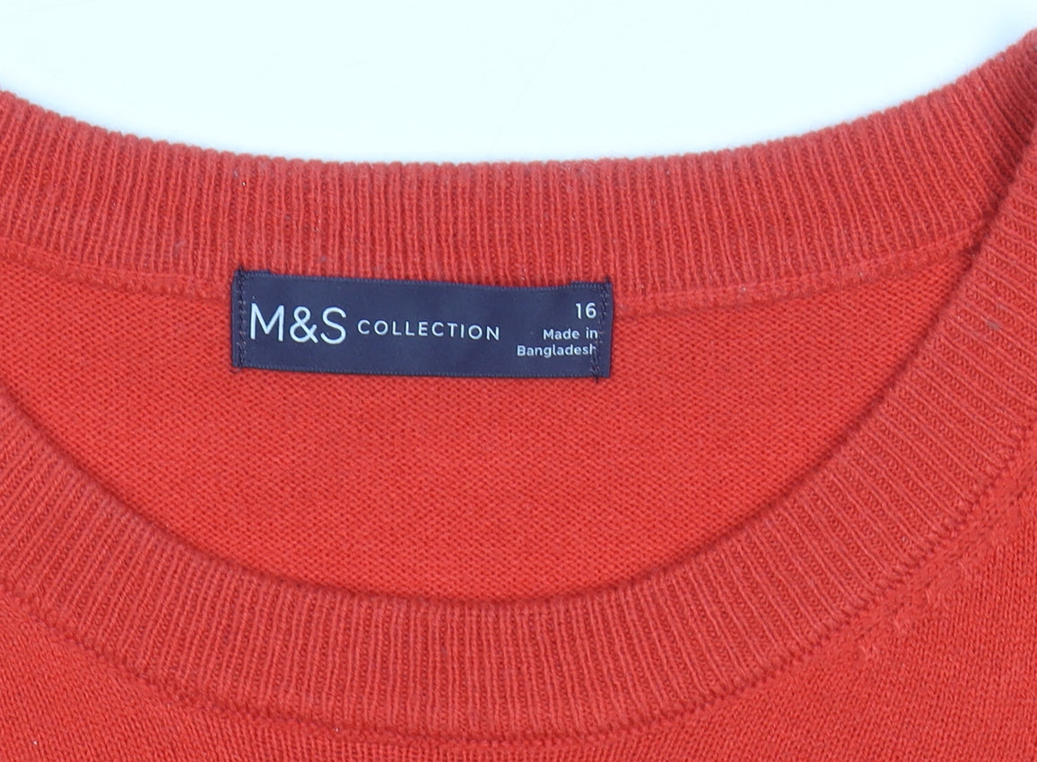 Marks and Spencer Women Red Star Pattern Jumper Size 16 Acrylic Knit