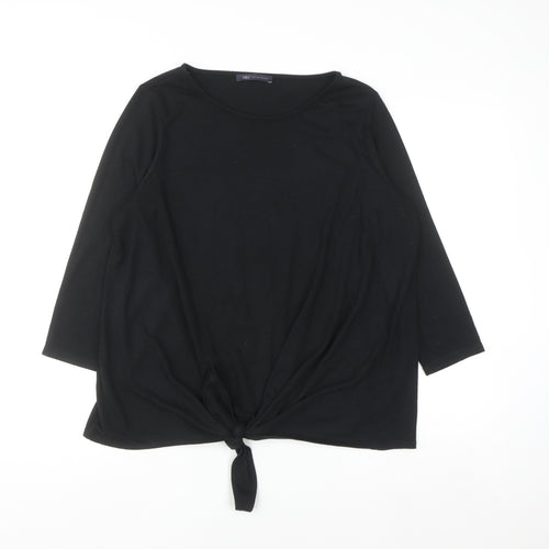 Marks and Spencer Women's Black 3/4 Sleeve Tie Front Pullover Jumper Size 16