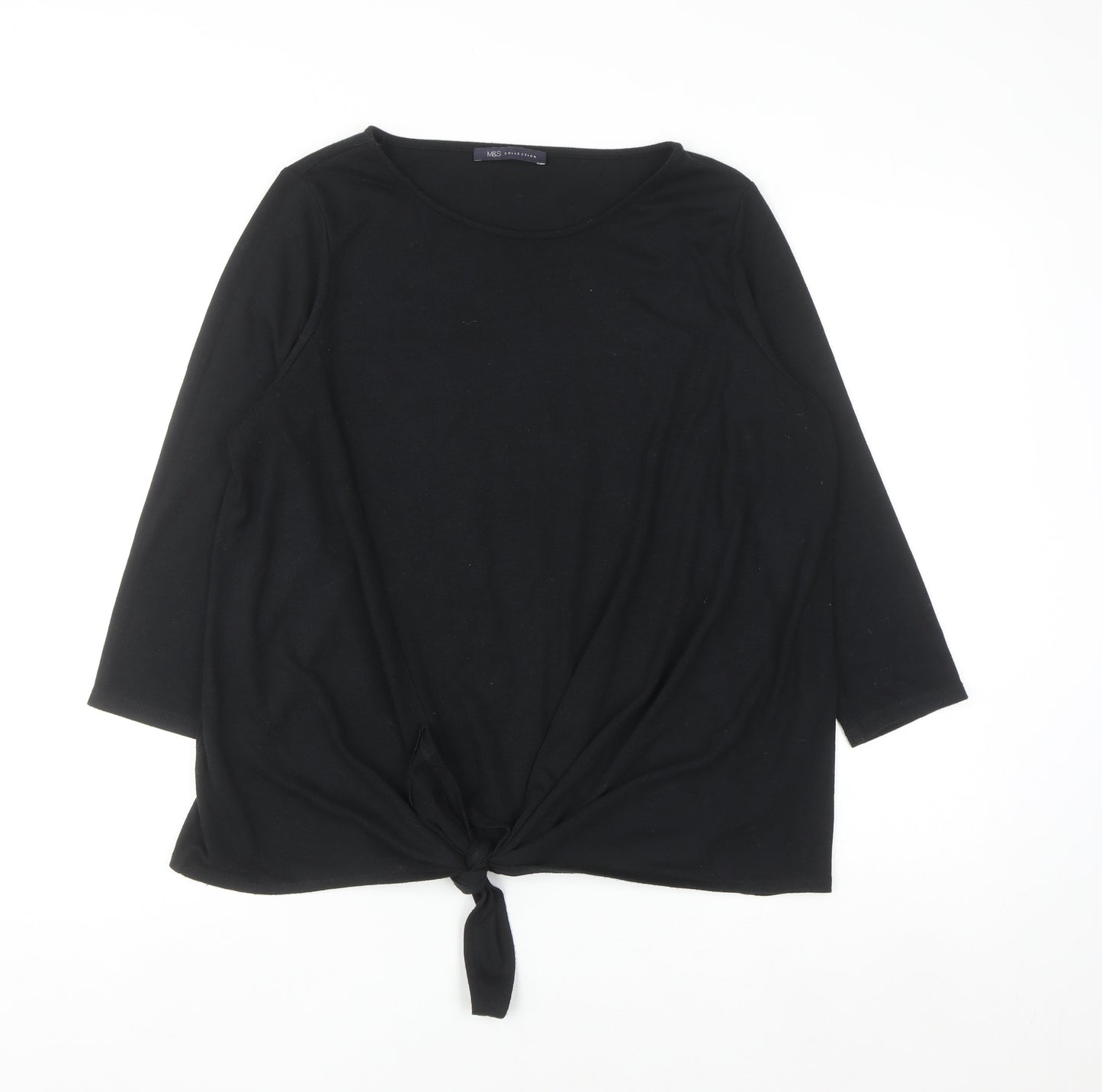 Marks and Spencer Women's Black 3/4 Sleeve Tie Front Pullover Jumper Size 16