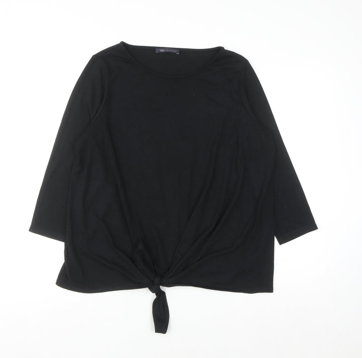 Marks and Spencer Women's Black 3/4 Sleeve Tie Front Pullover Jumper Size 16