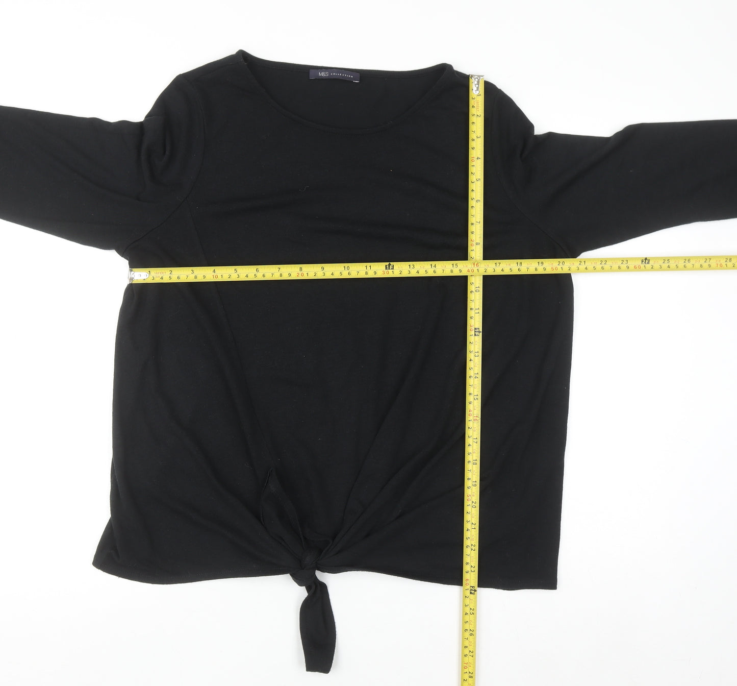 Marks and Spencer Women's Black 3/4 Sleeve Tie Front Pullover Jumper Size 16