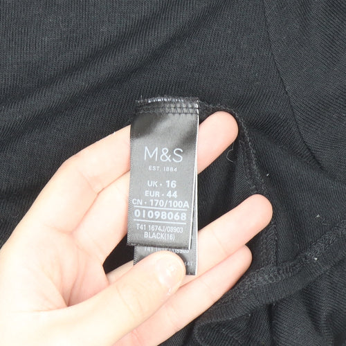 Marks and Spencer Women's Black 3/4 Sleeve Tie Front Pullover Jumper Size 16