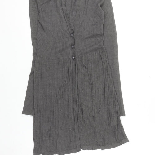 Monsoon Women Grey Size 8 Cardigan Long Sleeve Merino Wool Blend