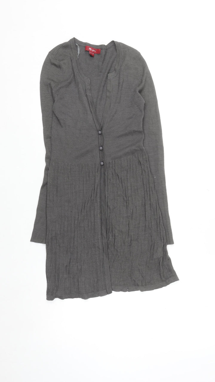 Monsoon Women Grey Size 8 Cardigan Long Sleeve Merino Wool Blend