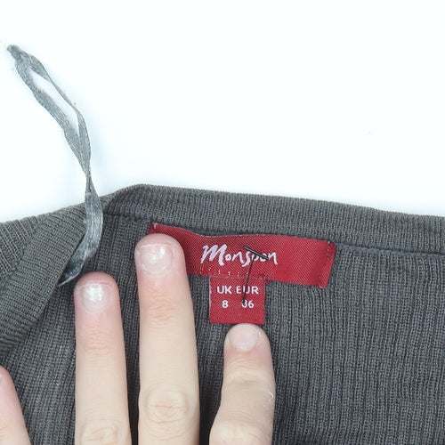 Monsoon Women Grey Size 8 Cardigan Long Sleeve Merino Wool Blend