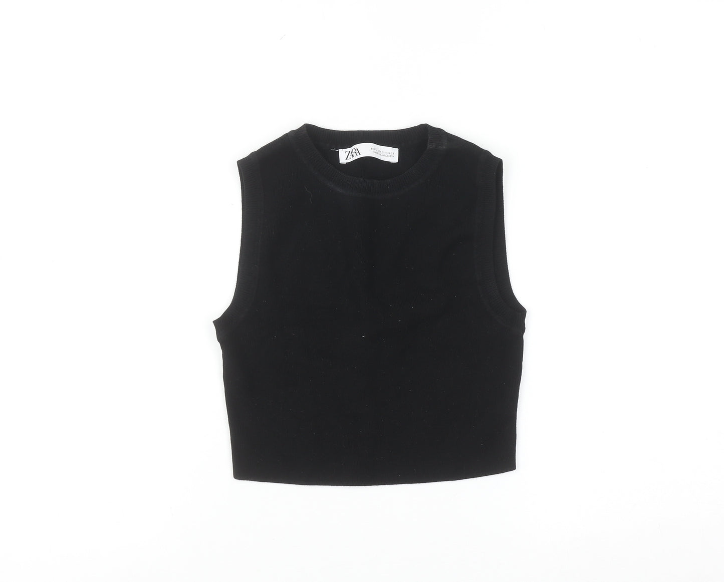ZARA Women Black Sleeveless Cotton Knit Crew Neck Vest S