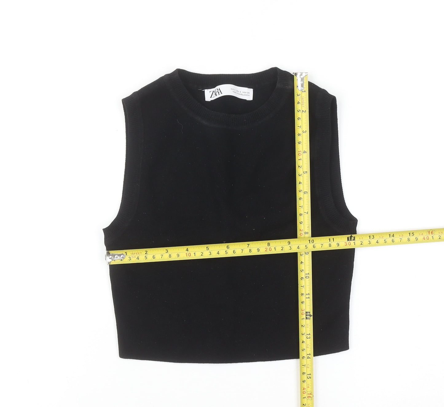 ZARA Women Black Sleeveless Cotton Knit Crew Neck Vest S