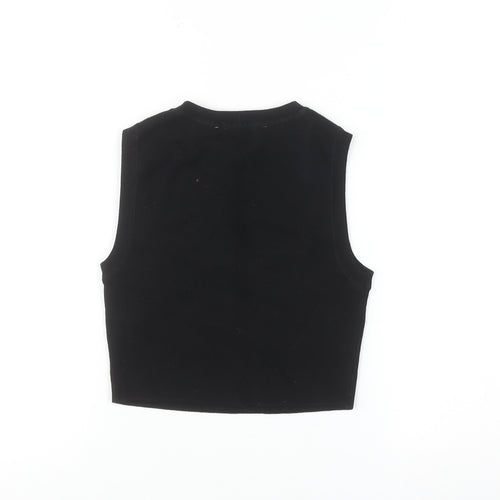 ZARA Women Black Sleeveless Cotton Knit Crew Neck Vest S