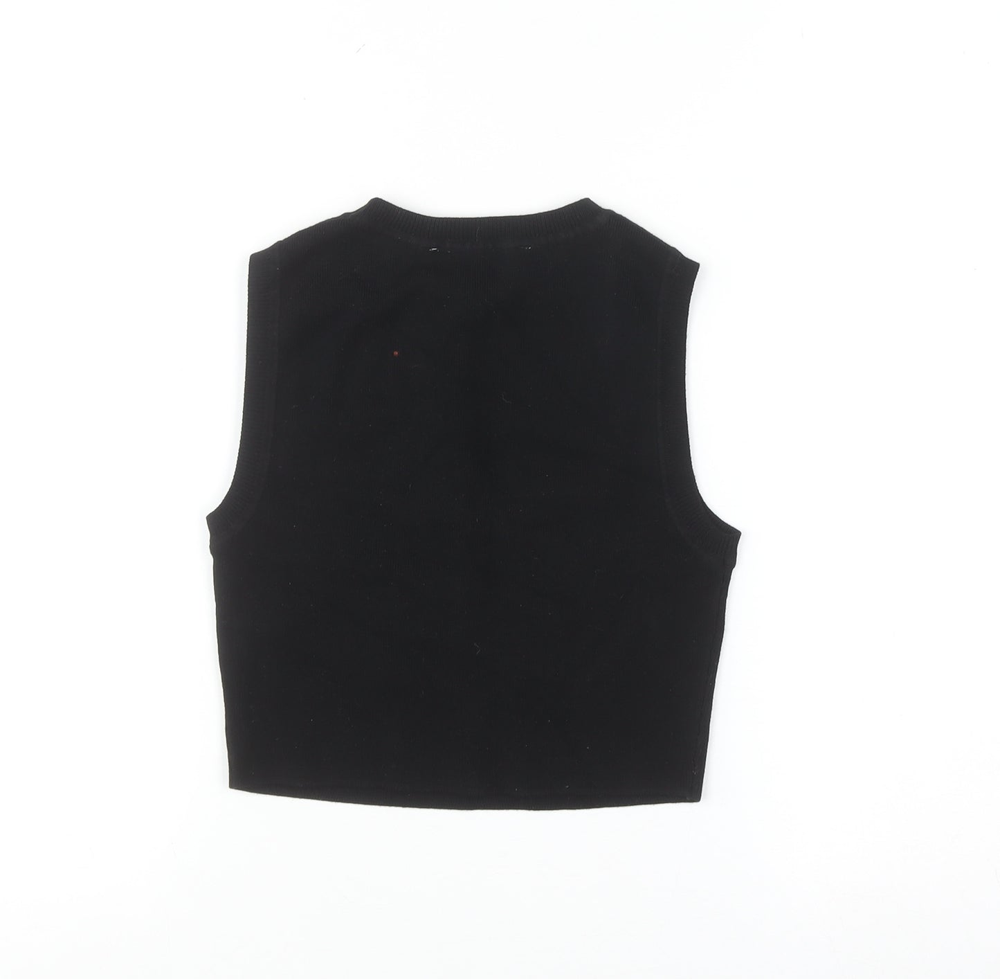 ZARA Women Black Sleeveless Cotton Knit Crew Neck Vest S