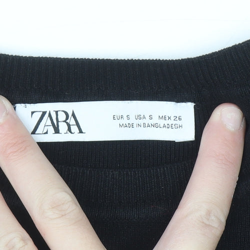 ZARA Women Black Sleeveless Cotton Knit Crew Neck Vest S