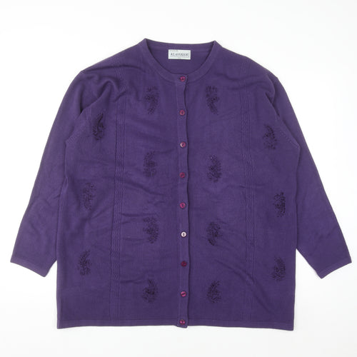 Klassique Women Plus Purple Knit Cardigan 3/4 Sleeve