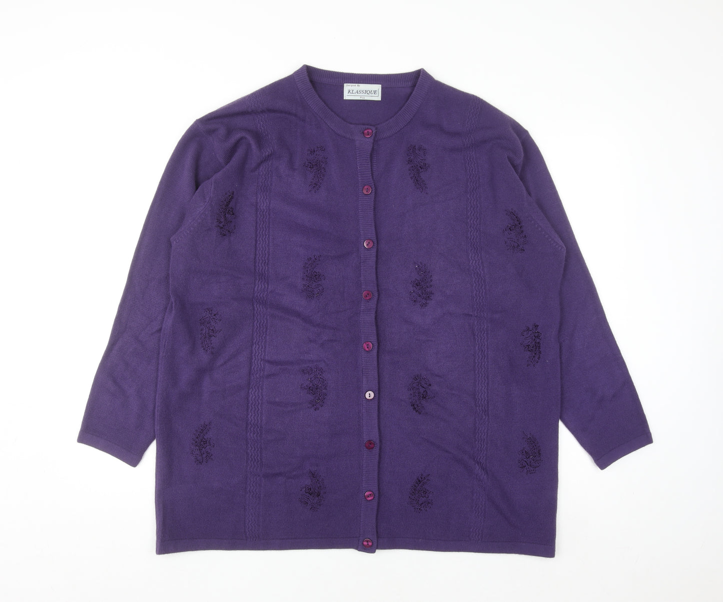 Klassique Women Plus Purple Knit Cardigan 3/4 Sleeve