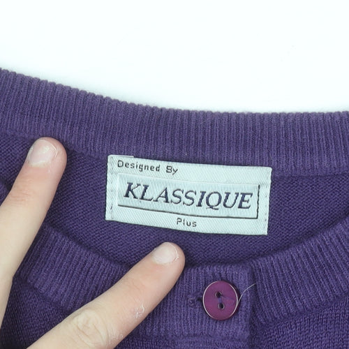Klassique Women Plus Purple Knit Cardigan 3/4 Sleeve