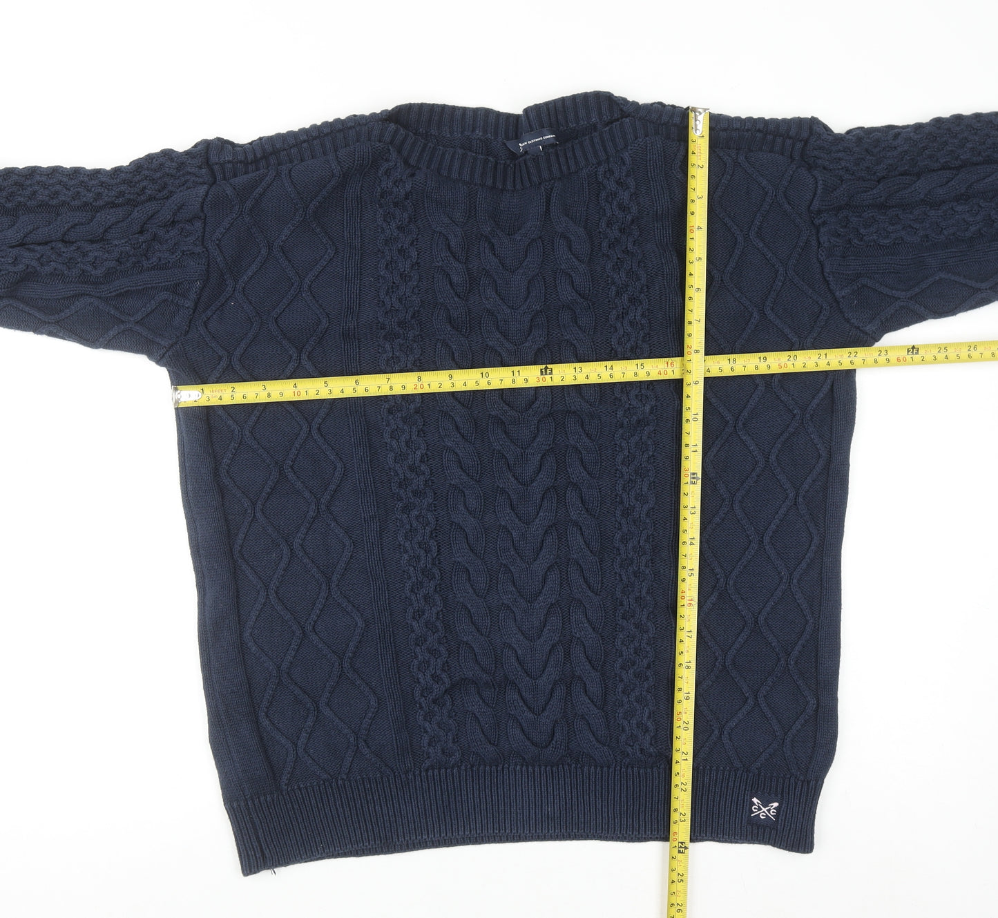 Crew Clothing Company Women Blue Cotton Cable-Knit Jumper Size 16