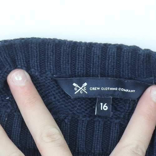 Crew Clothing Company Women Blue Cotton Cable-Knit Jumper Size 16
