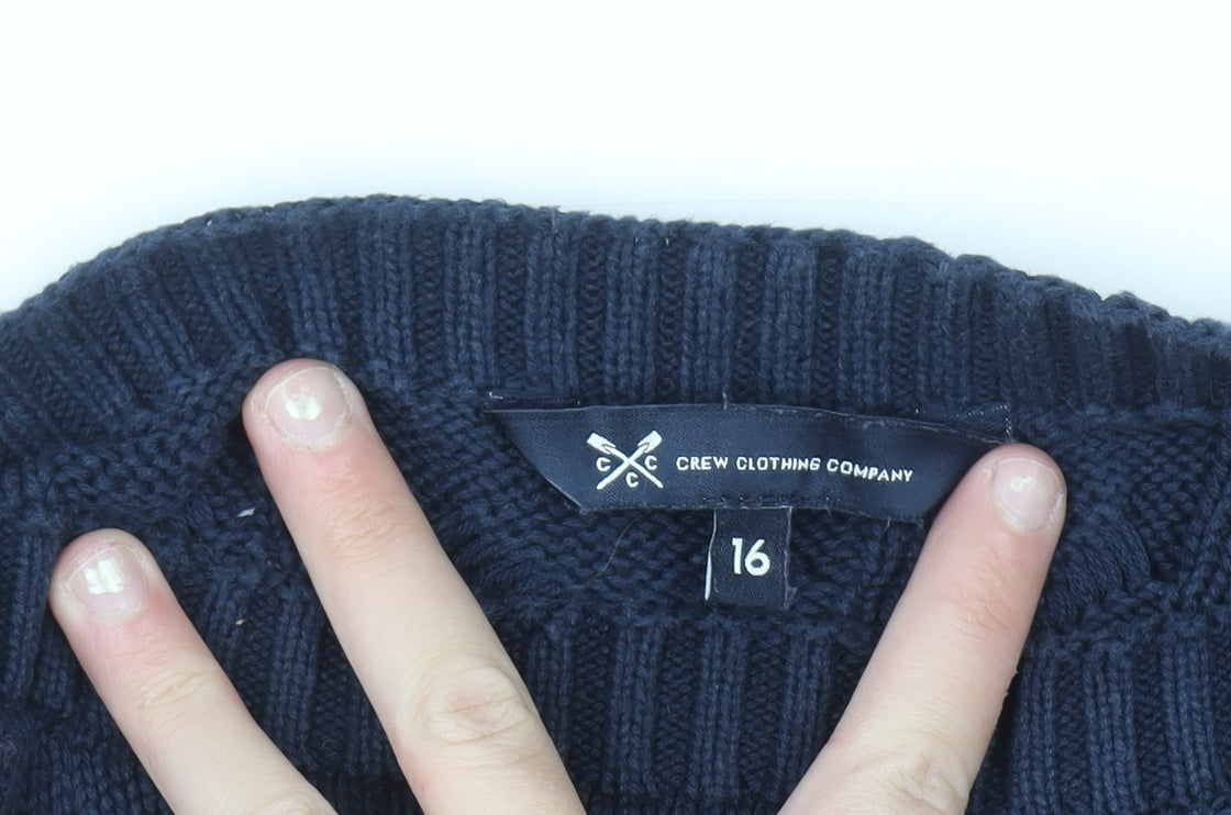 Crew Clothing Company Women Blue Cotton Cable-Knit Jumper Size 16