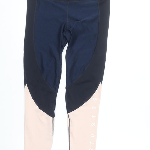 H&M Women’s Blue & Beige Colourblock Ankle Leggings Size 12