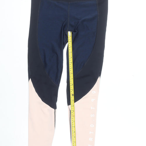 H&M Women’s Blue & Beige Colourblock Ankle Leggings Size 12