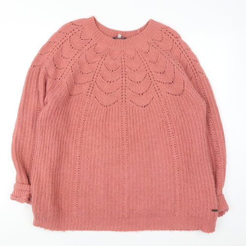 Joules Womens Pink Chunky Knit Crew Neck Pullover Jumper Size 16