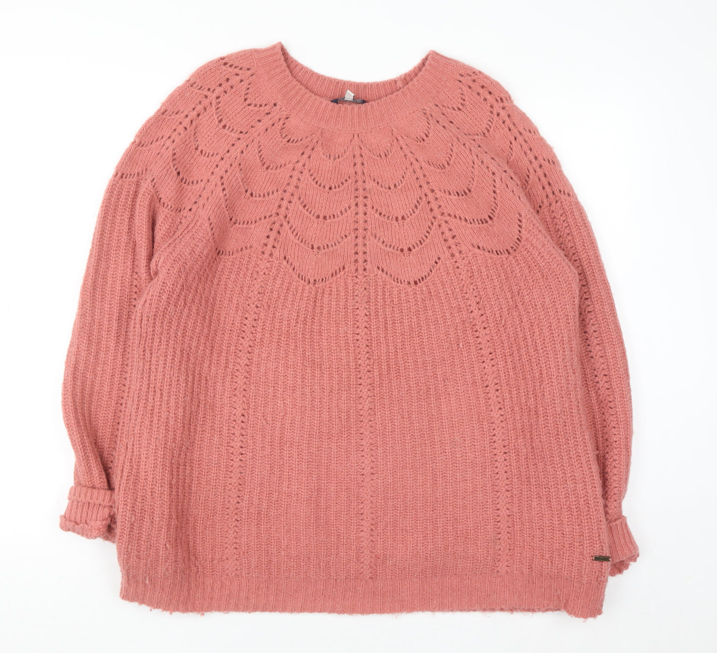 Joules Womens Pink Chunky Knit Crew Neck Pullover Jumper Size 16