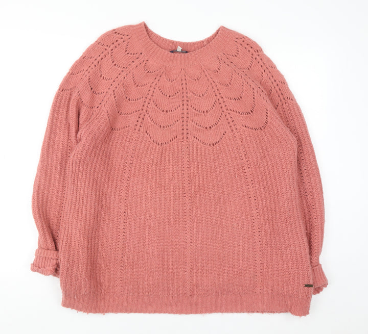 Joules Womens Pink Chunky Knit Crew Neck Pullover Jumper Size 16