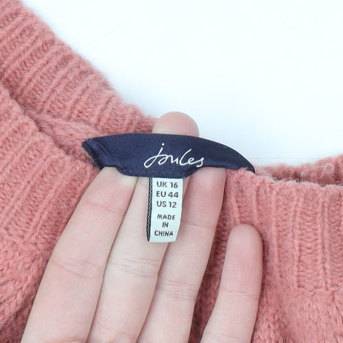 Joules Womens Pink Chunky Knit Crew Neck Pullover Jumper Size 16
