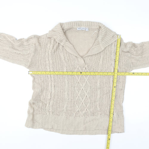 Brave Soul Women Beige Cable Knit Collared Pullover Jumper Size 14