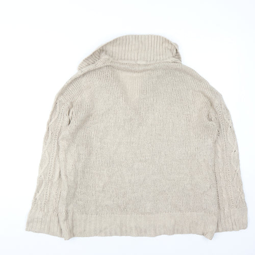 Brave Soul Women Beige Cable Knit Collared Pullover Jumper Size 14