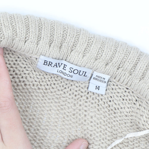 Brave Soul Women Beige Cable Knit Collared Pullover Jumper Size 14